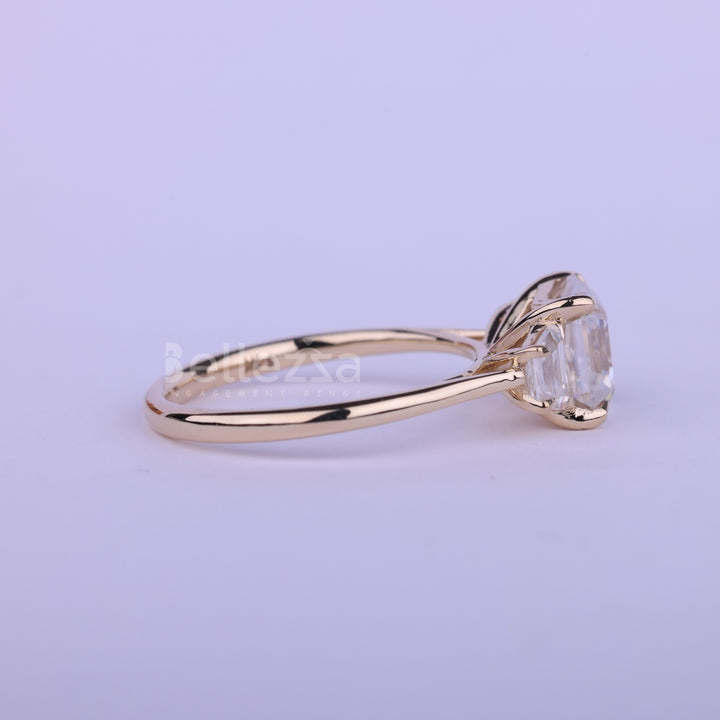 1.0CT Asscher Cut Diamond Three Stone Moissanite Engagement Ring