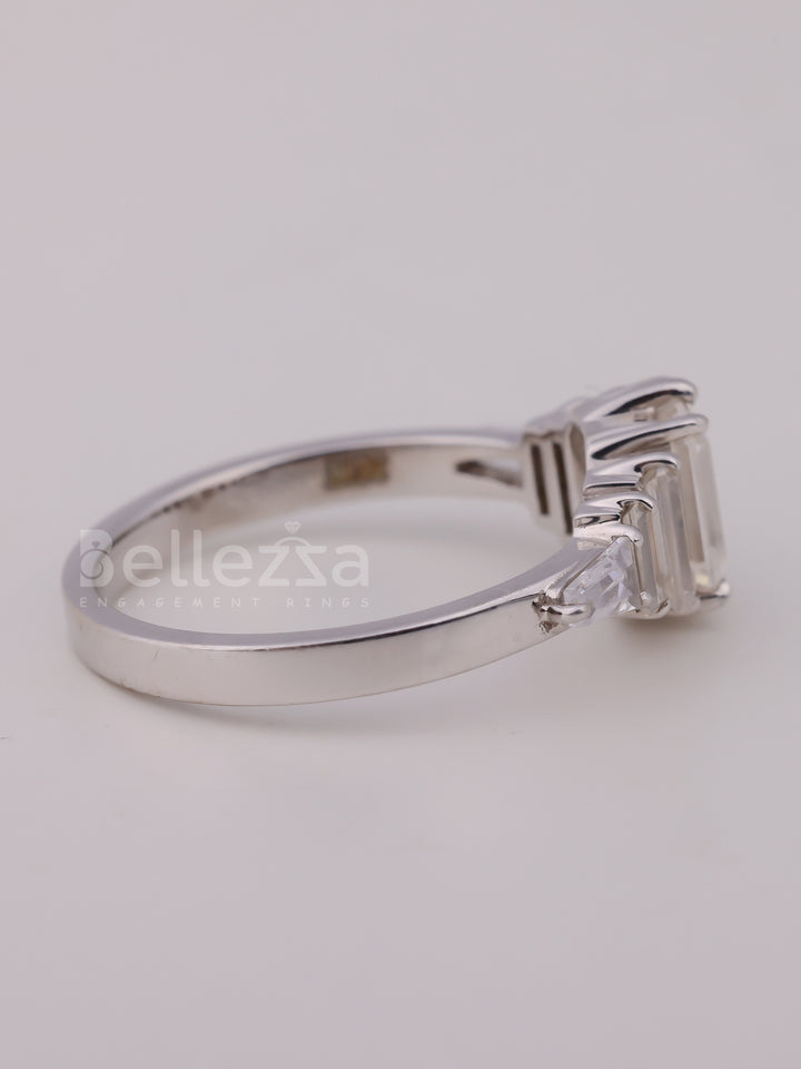 1.0CT Emerald Cut Cluster Diamond Moissanite Engagement Ring