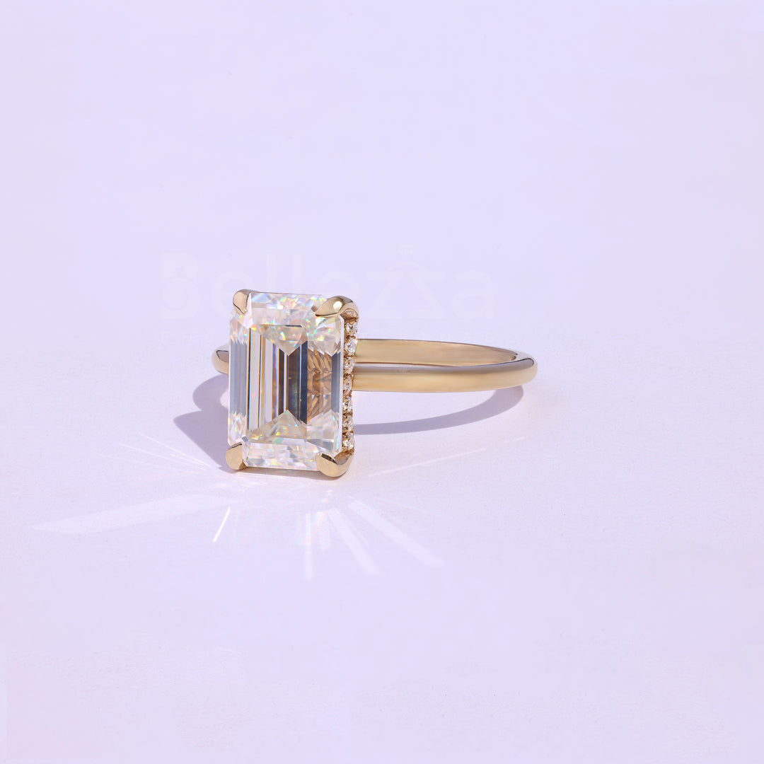 2.25CT Emerald Cut Hidden Halo Moissanite Engagement Ring - Ready to Ship