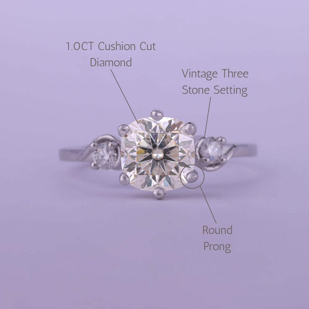 1.50CT Cushion Cut Unique Three Stone Moissanite Engagement Ring