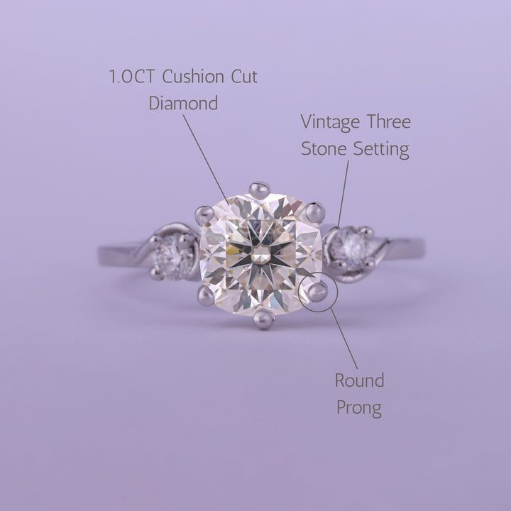 1.50CT Cushion Cut Unique Three Stone Moissanite Engagement Ring