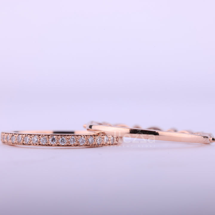 Round & Marquise Cut Half Eternity Two Moissanite Wedding Bands