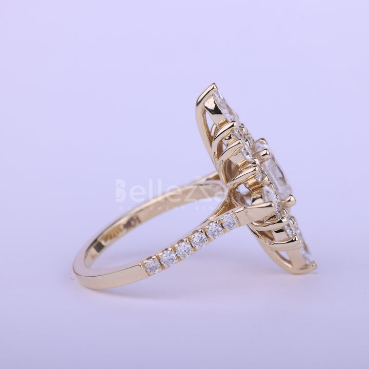 1.0CT Oval Cut Halo Cluster Diamond Moissanite Engagement Ring