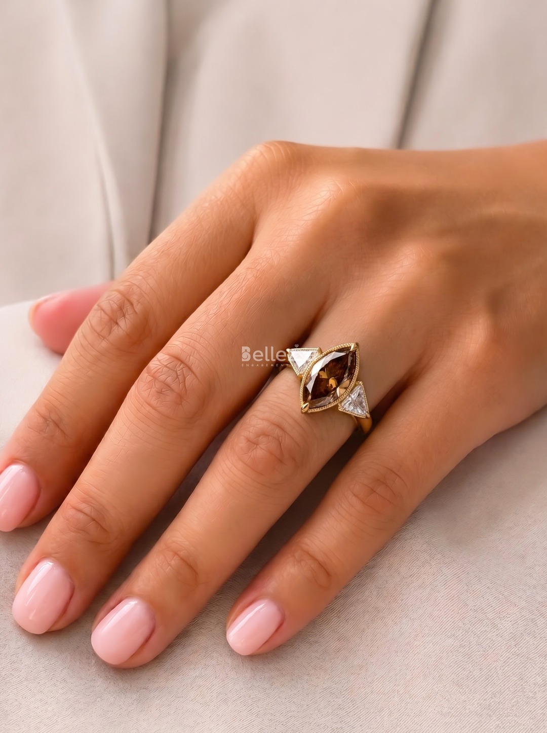 2.0CT Brown Marquise Lab Grown Diamond Three Stone Engagement Ring