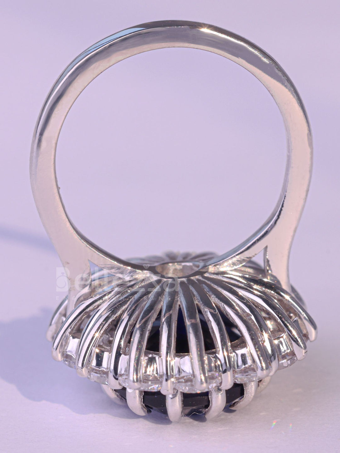 5.0CT Oval Cut Blue Sapphire Halo Moissanite Engagement Ring