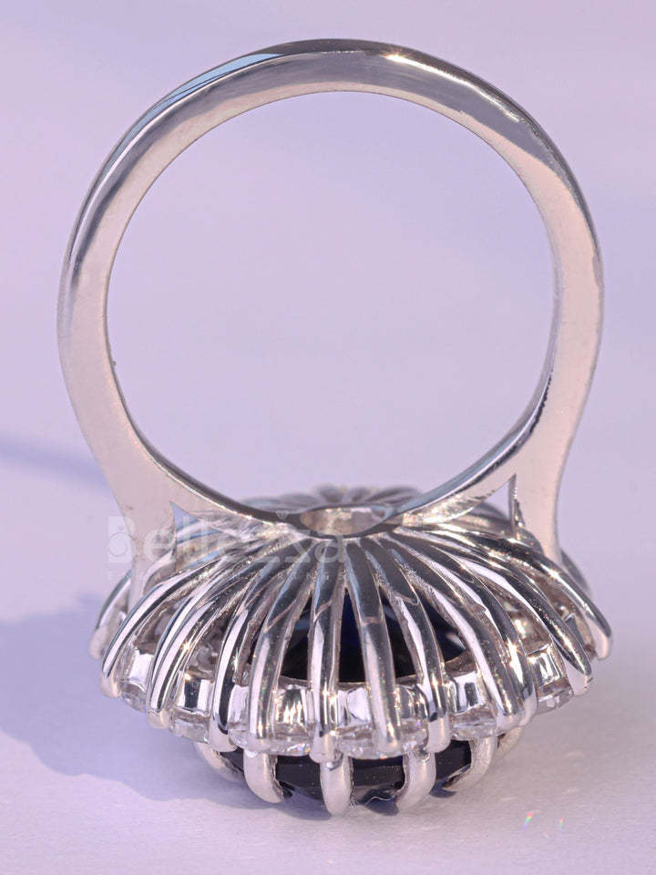 5.0CT Oval Cut Blue Sapphire Halo Moissanite Engagement Ring