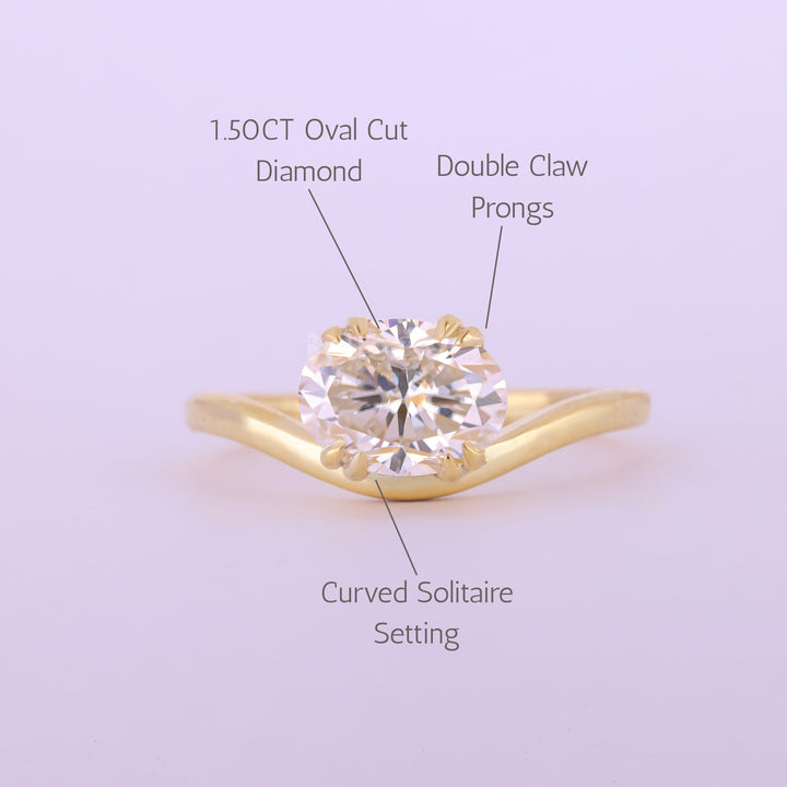 1.50CT East-West Oval Cut Diamond Curved Moissanite Engagement Ring