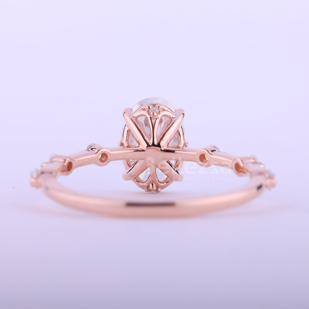 1.0CT Oval Cut Petite Pave Setting Moissanite Engagement Ring