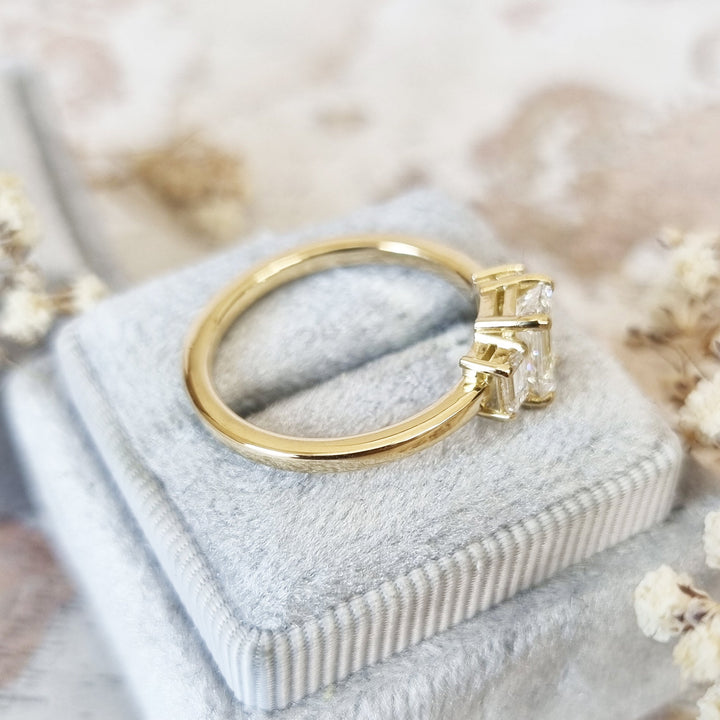 1.10 CT-3.10 CT Emerald Three Stone Lab Grown Diamond Engagement Ring