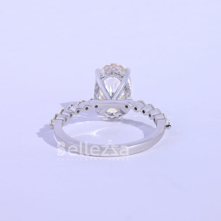 2.50 CT Oval Cut Hidden Halo Moissanite Engagement Ring - Ready To Ship