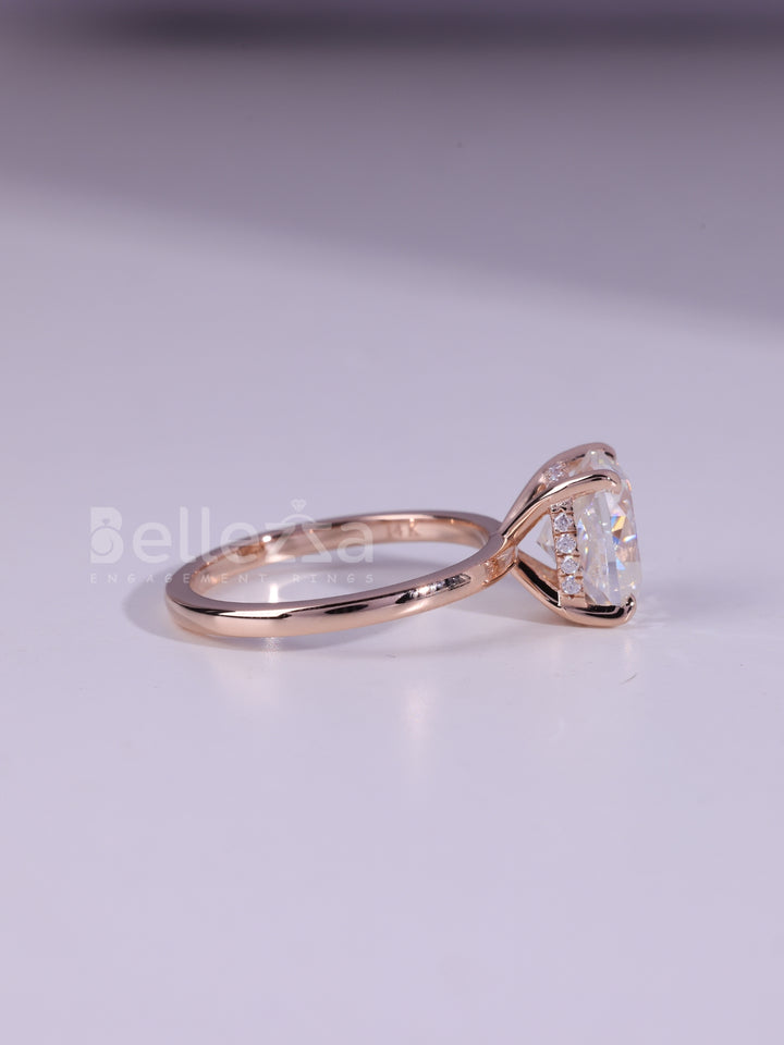 1.0CT Cushion Cut Diamond Hidden Halo Moissanite Engagement Ring