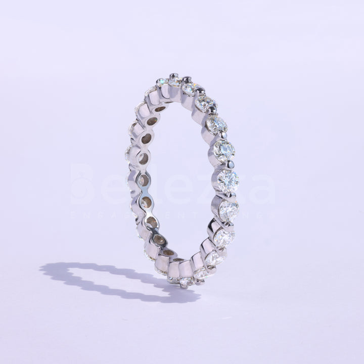 Round Brilliant Bubble Prong Moissanite Wedding Band - Ready to Ship