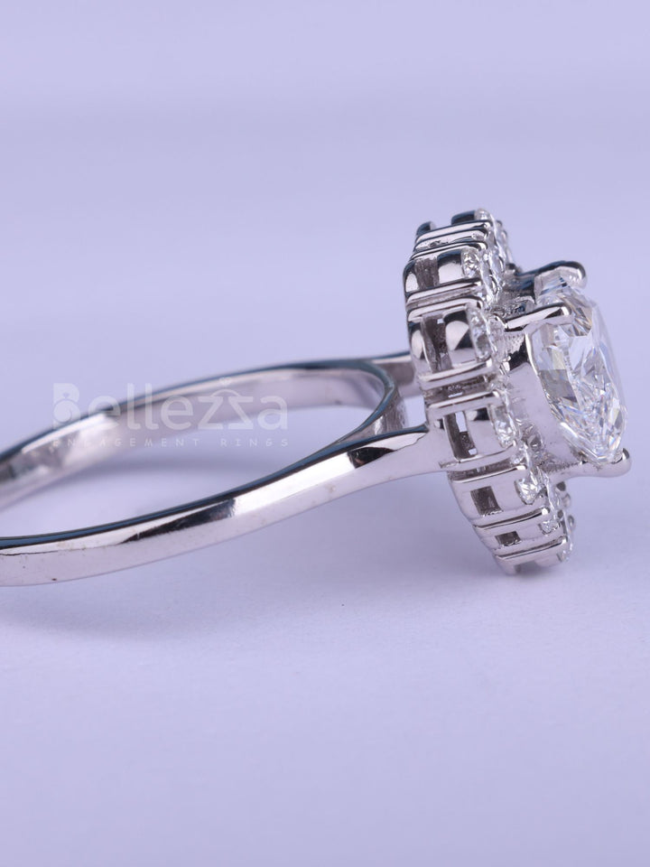 2.0CT Heart Cut Halo Setting Moissanite Engagement Ring