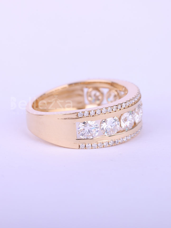 Round Cut Channel Set Half Eternity Wedding Band