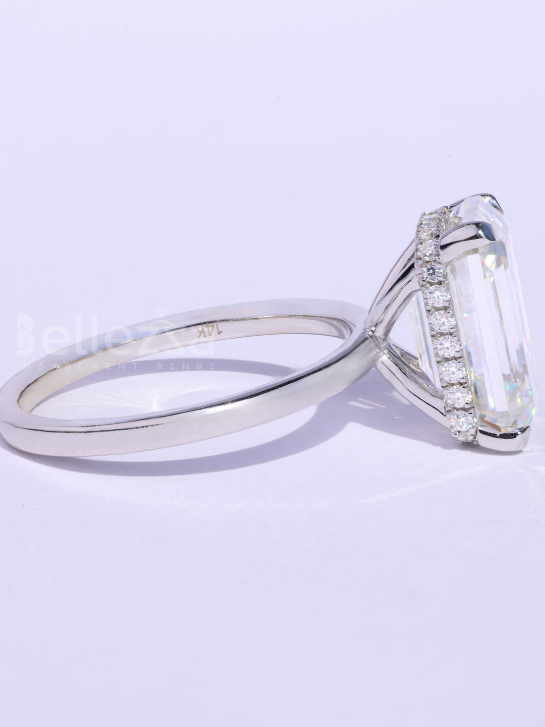 1.50CT Emerald Cut Hidden Halo Moissanite Engagement RIng
