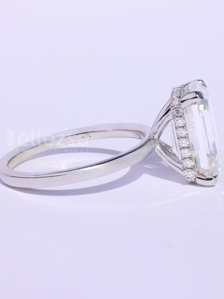 1.50CT Emerald Cut Hidden Halo Moissanite Engagement RIng