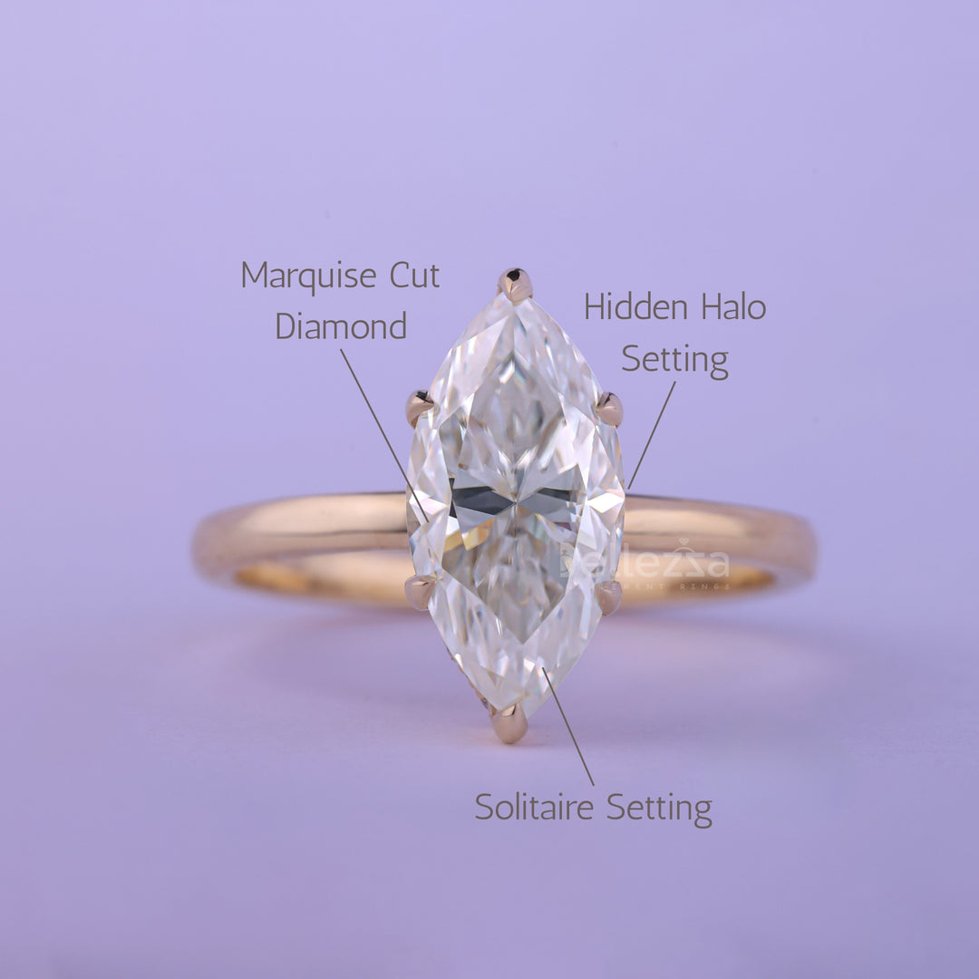 2.0CT Marquise Cut HIdden Halo Moissanite Engagement Ring