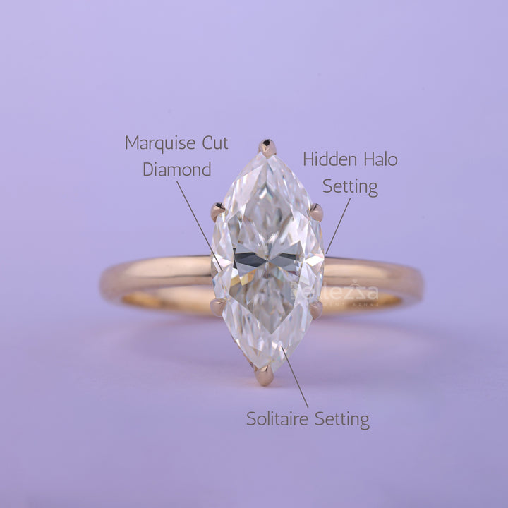 2.0CT Marquise Cut HIdden Halo Moissanite Engagement Ring