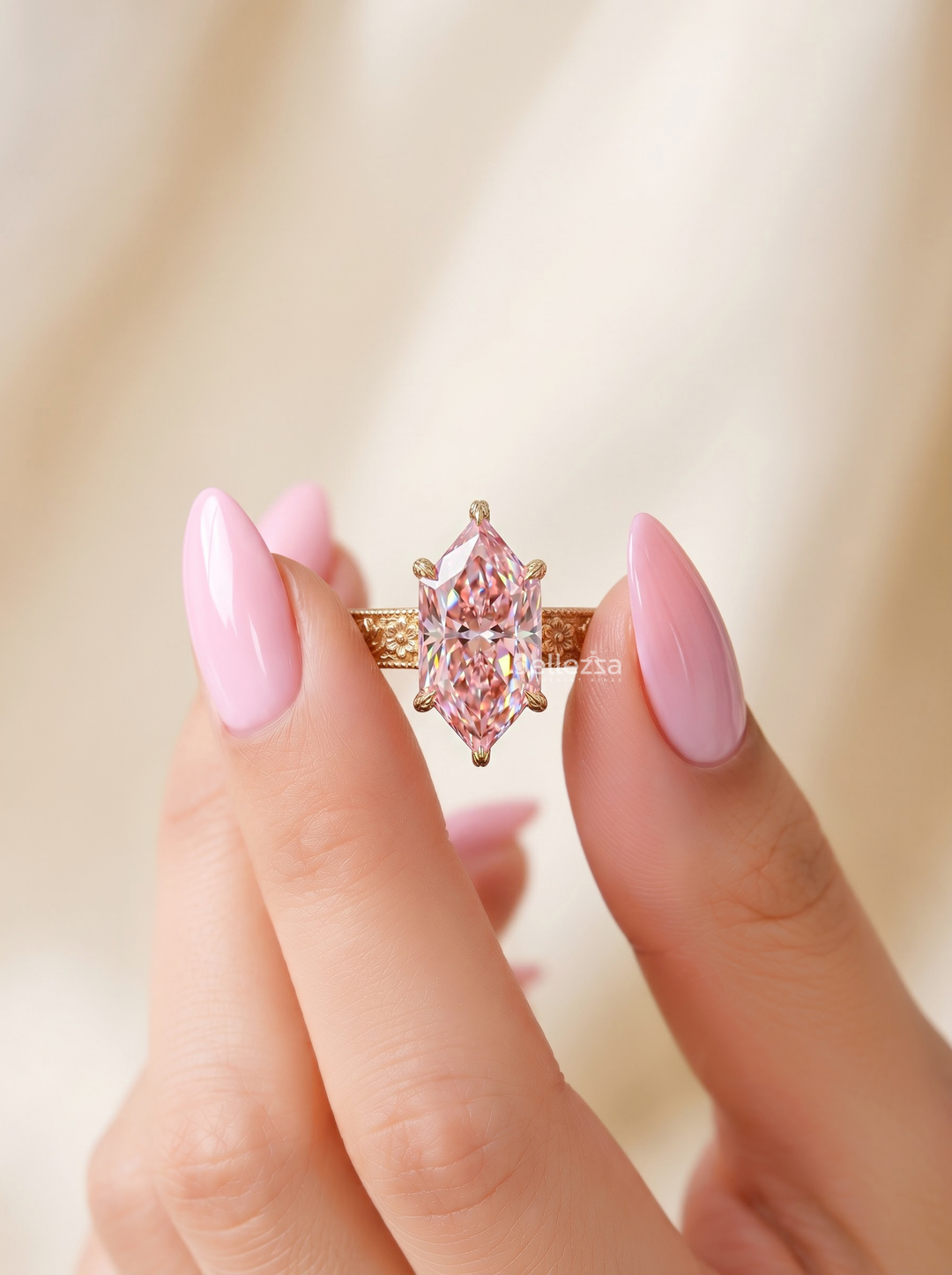 2.50CT Vintage Marquise Pink Lab-Grown Diamond Engagement Ring