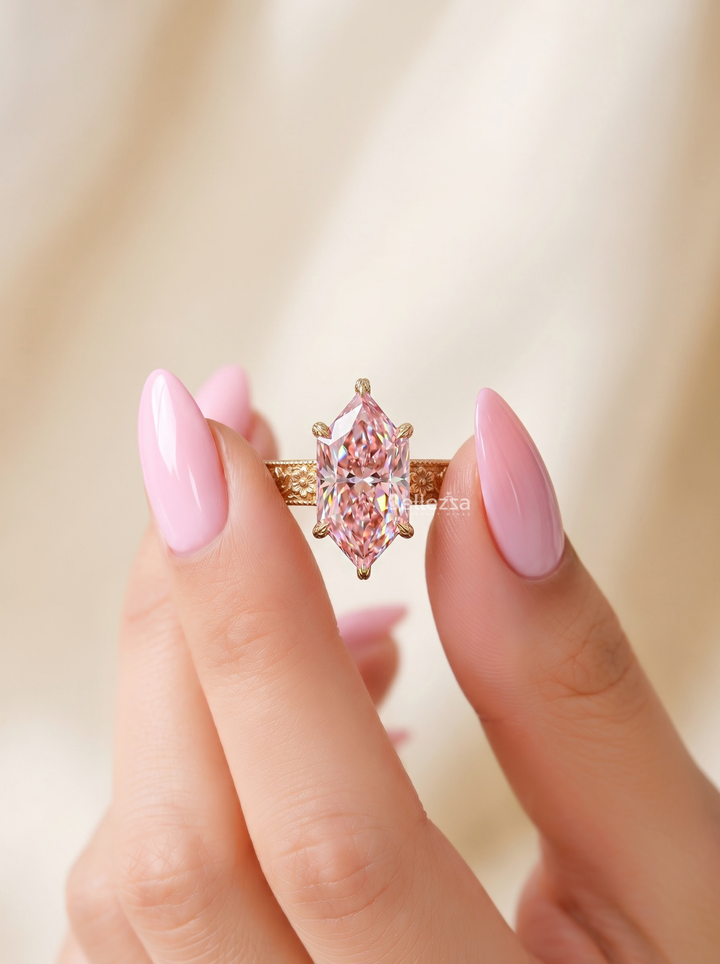 2.50CT Vintage Marquise Pink Lab-Grown Diamond Engagement Ring