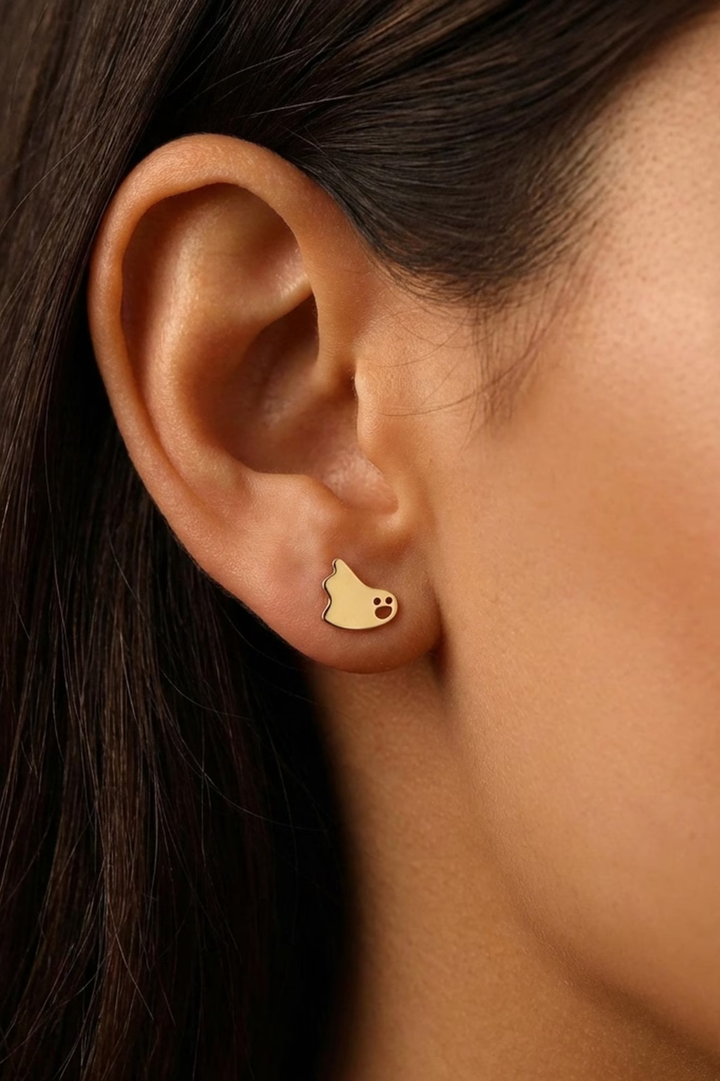 14K Halloween Ghost Gold Stud Earrings for Women