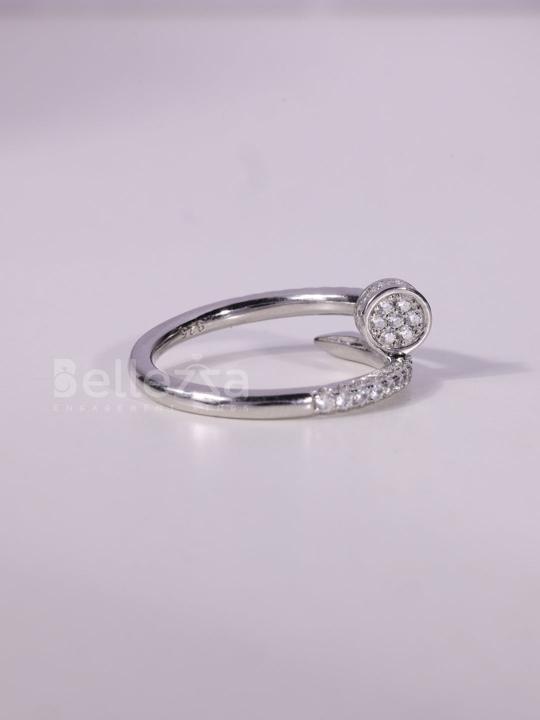 0.60TCW Round Cut Cluster Diamond Nail Screw Design Ring