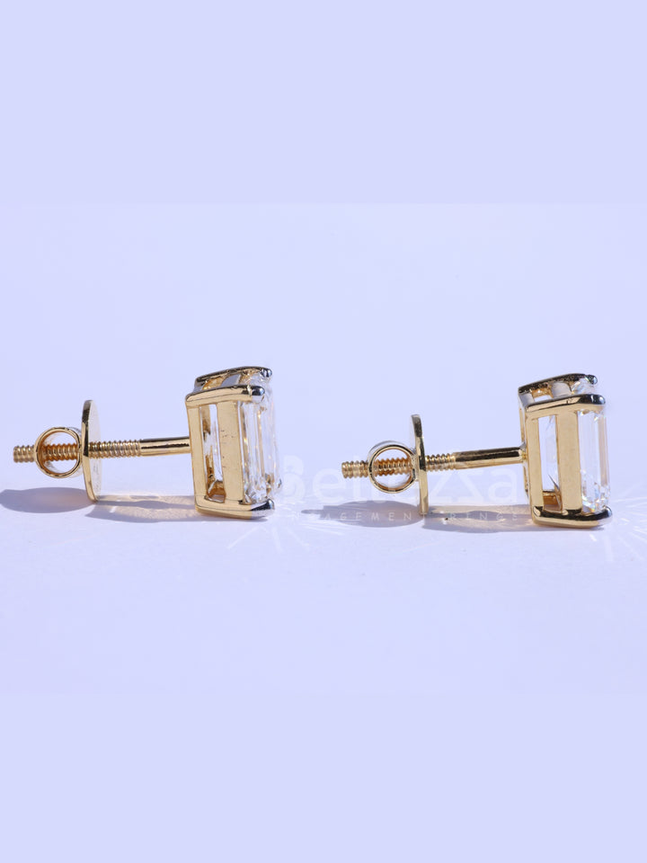 1.0CT Emerald Cut Solitaire Moissanite Stud Earrings For Her