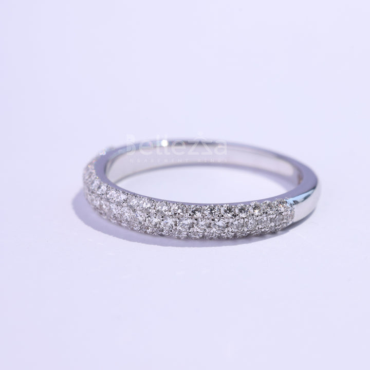 Round Cut Three Side Pave Setting Moissanite Wedding Band