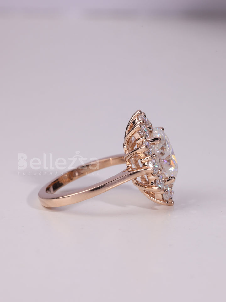 1.50CT-2.50CT Oval Cut Floral Halo Dimaond Engagement Ring