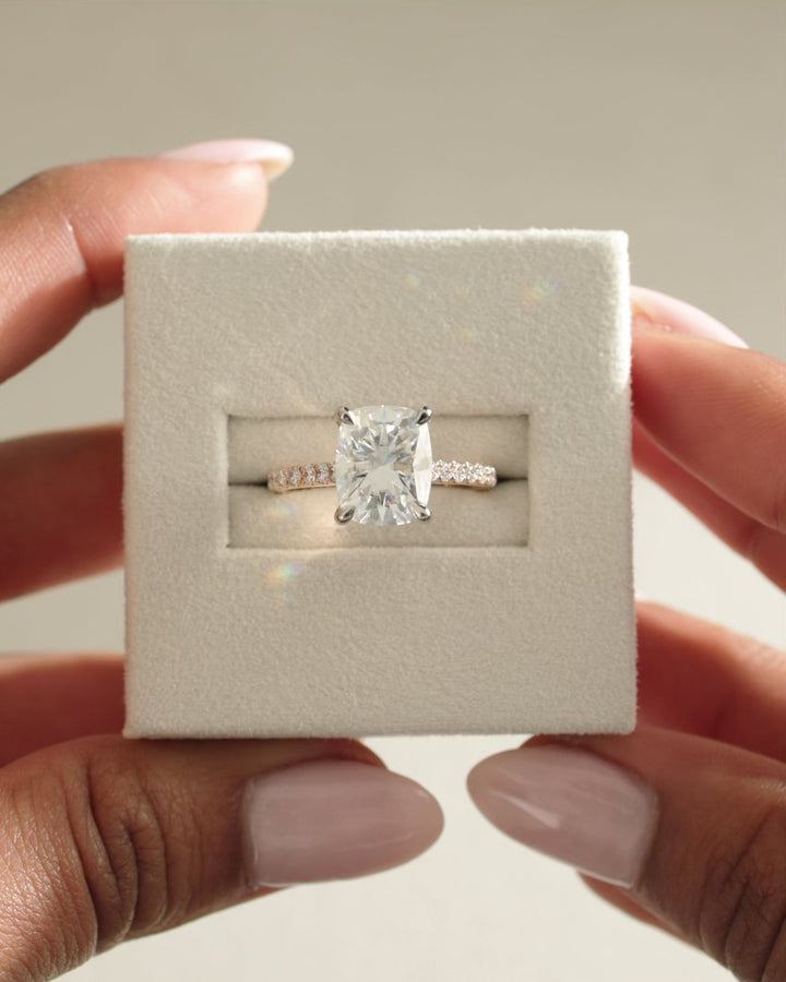 1.0 CT Elongated Cushion Cut Hidden Halo Moissanite Engagement Ring