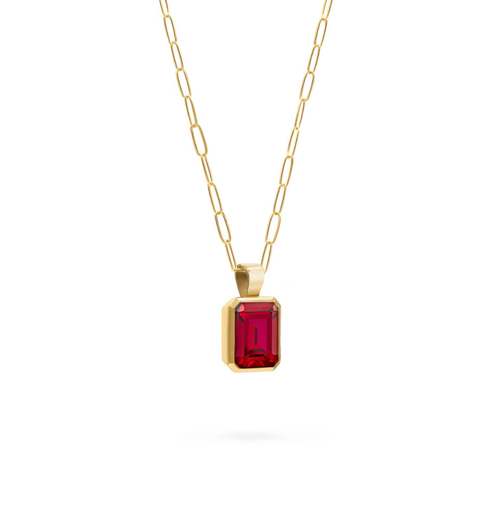 4.0CT Emerald Cut Ruby Moissanite July Birthstone Pendant Necklace