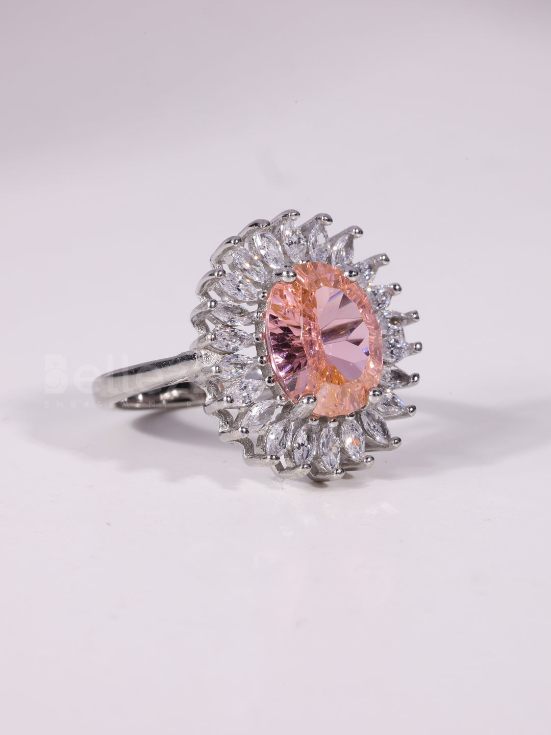 1.50CT-2.50CT Oval Cut Orangy Pink Cluster Diamond Engagement Ring