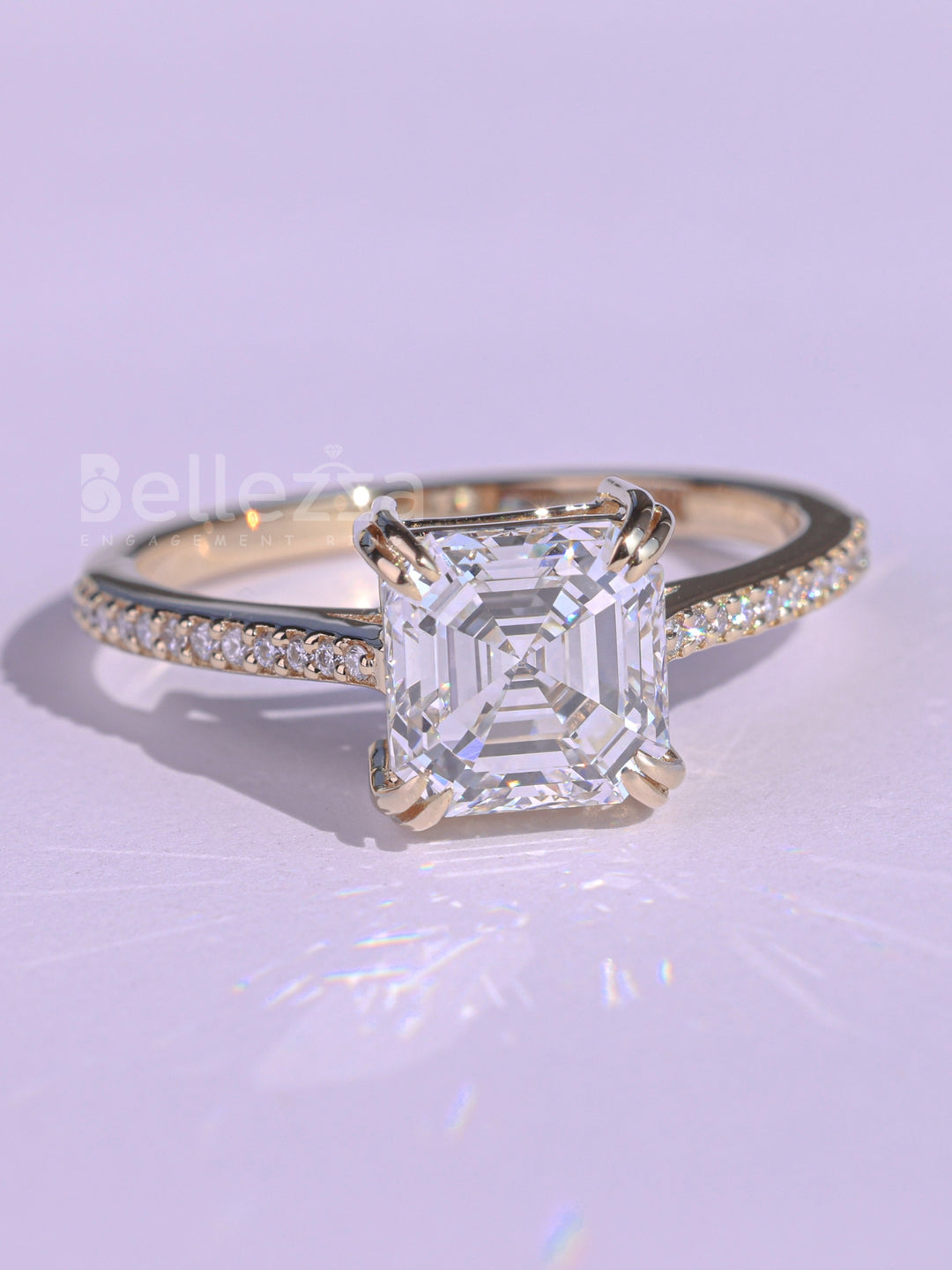 1.0CT Asscher Cut Pave Setting Moissanite Engagement Ring