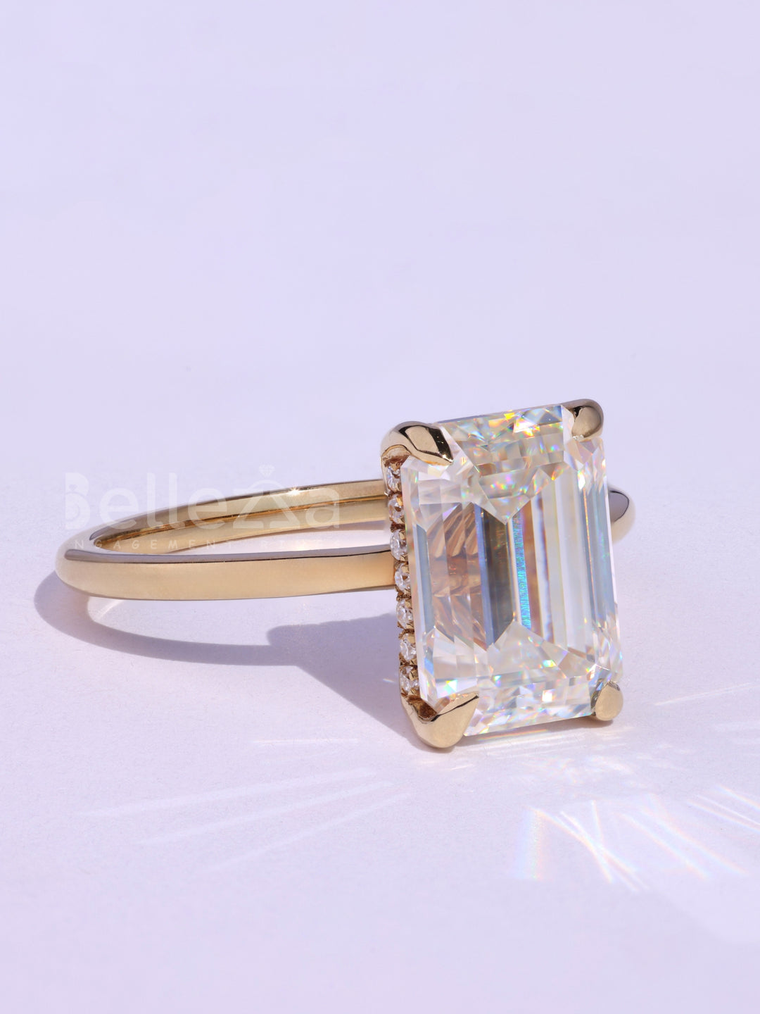 1.0CT Emerald Cut Hidden Halo Moissanie Timeless Engagement Ring