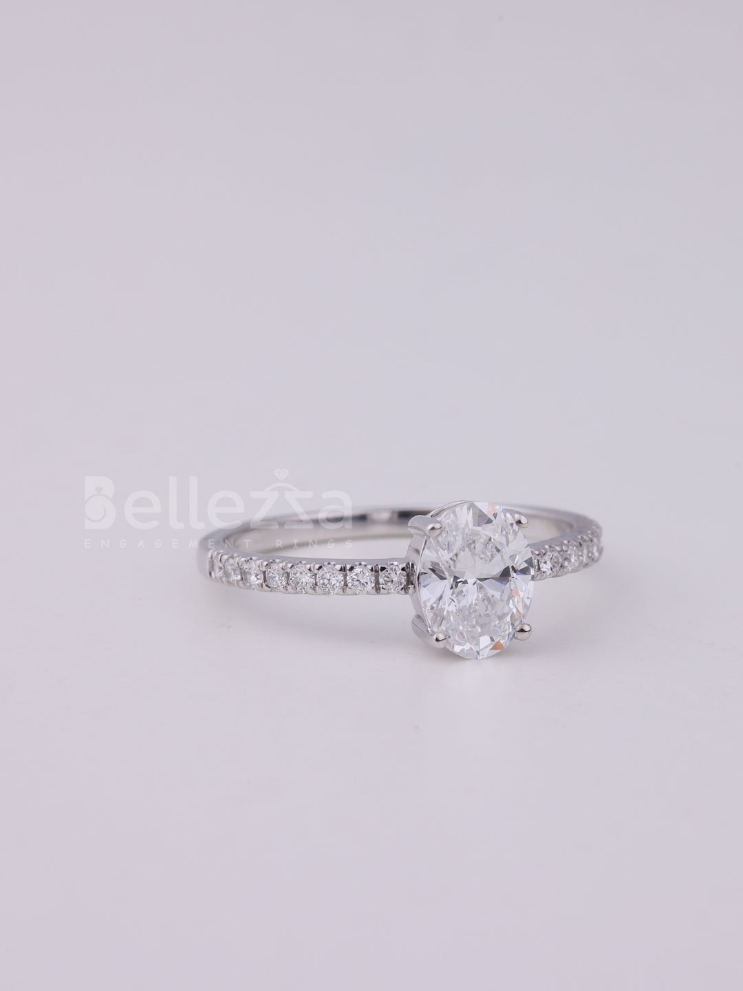 1.0CT Oval Cut Pave Setting Moissanite Engagement Ring