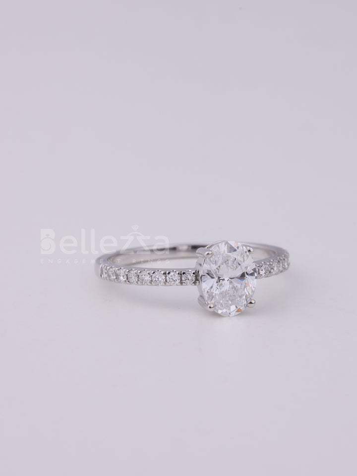 1.0CT Oval Cut Pave Setting Moissanite Engagement Ring