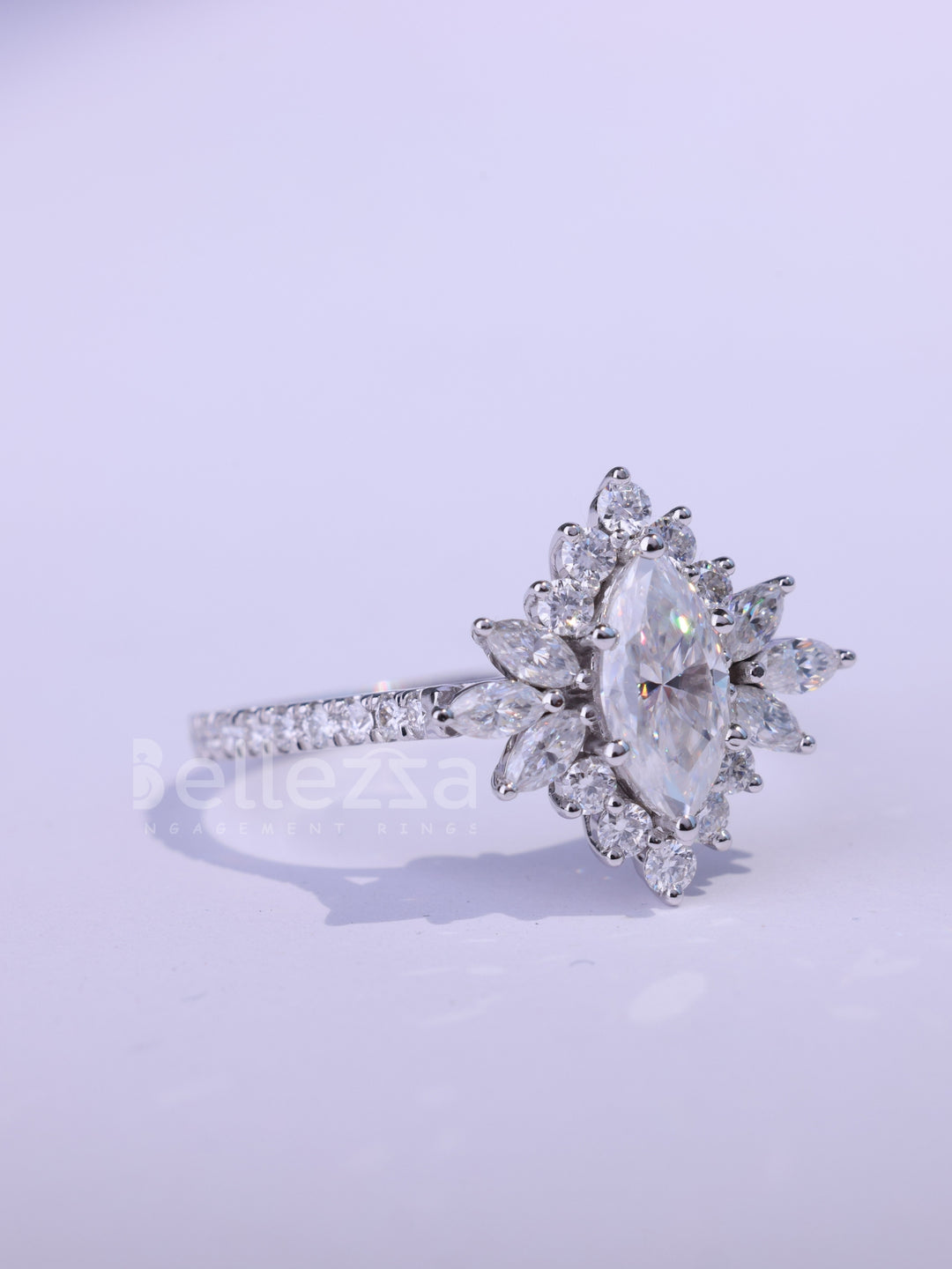 1.0CT-2.0CT Marquise cut Cluster Diamond Moissanite Engagement Ring