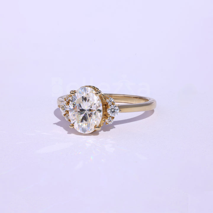 1.0CT Oval Cut Cluster Moissanite Engagement Ring - Ready to Ship