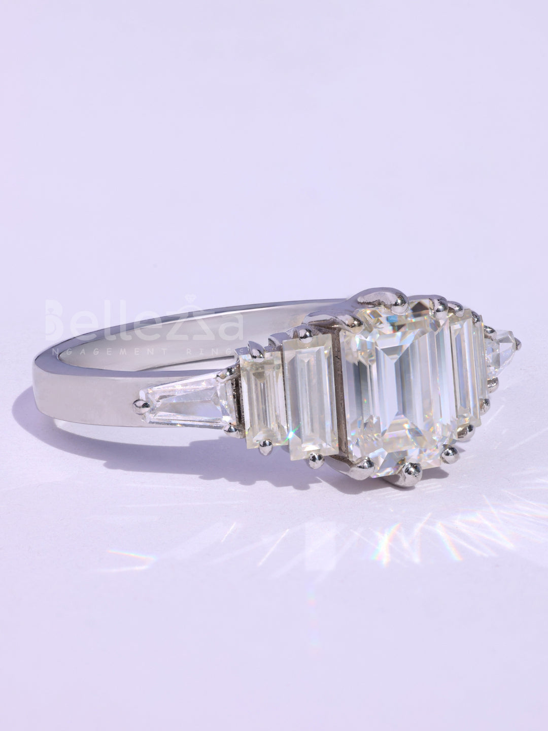 Emerald Cut Cluster Diamond Moissanite Engagement Ring