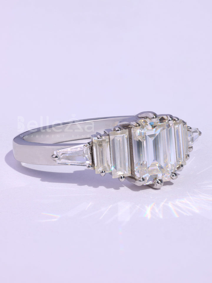 Emerald Cut Cluster Diamond Moissanite Engagement Ring