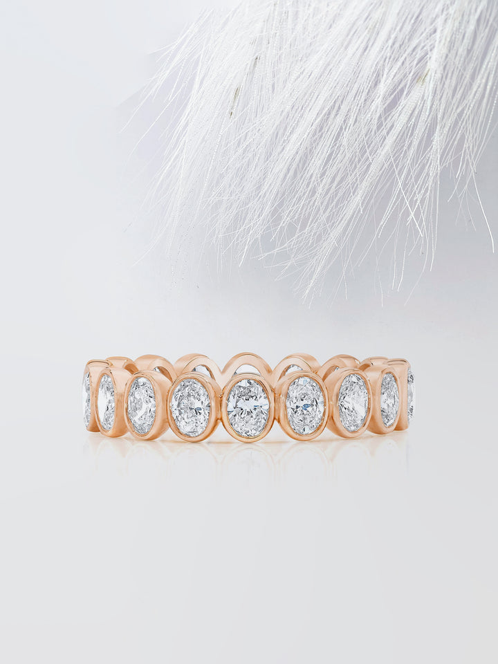 Oval Cut Bezel Diamond Wedding Band For Women