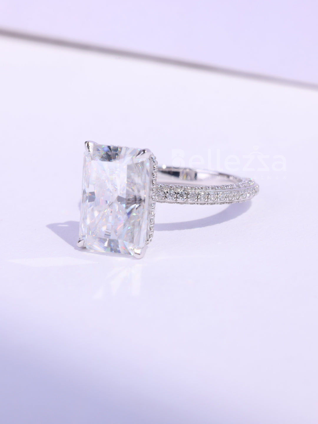 3.0CT Radiant Cut Three Side Pave Setting Moissanite Engagement Ring