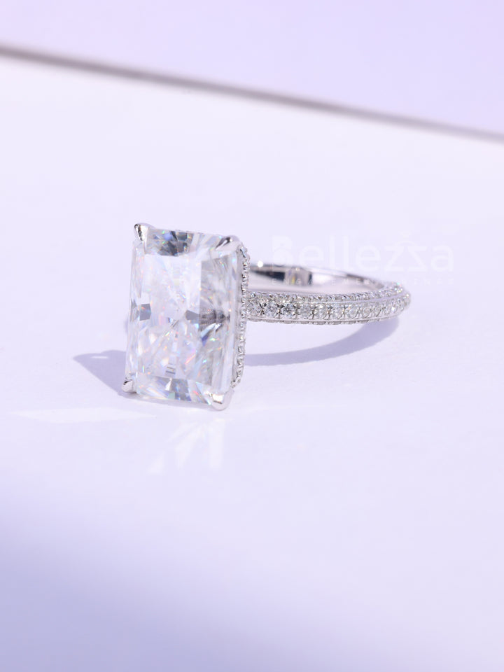3.0CT Radiant Cut Three Side Pave Setting Moissanite Engagement Ring