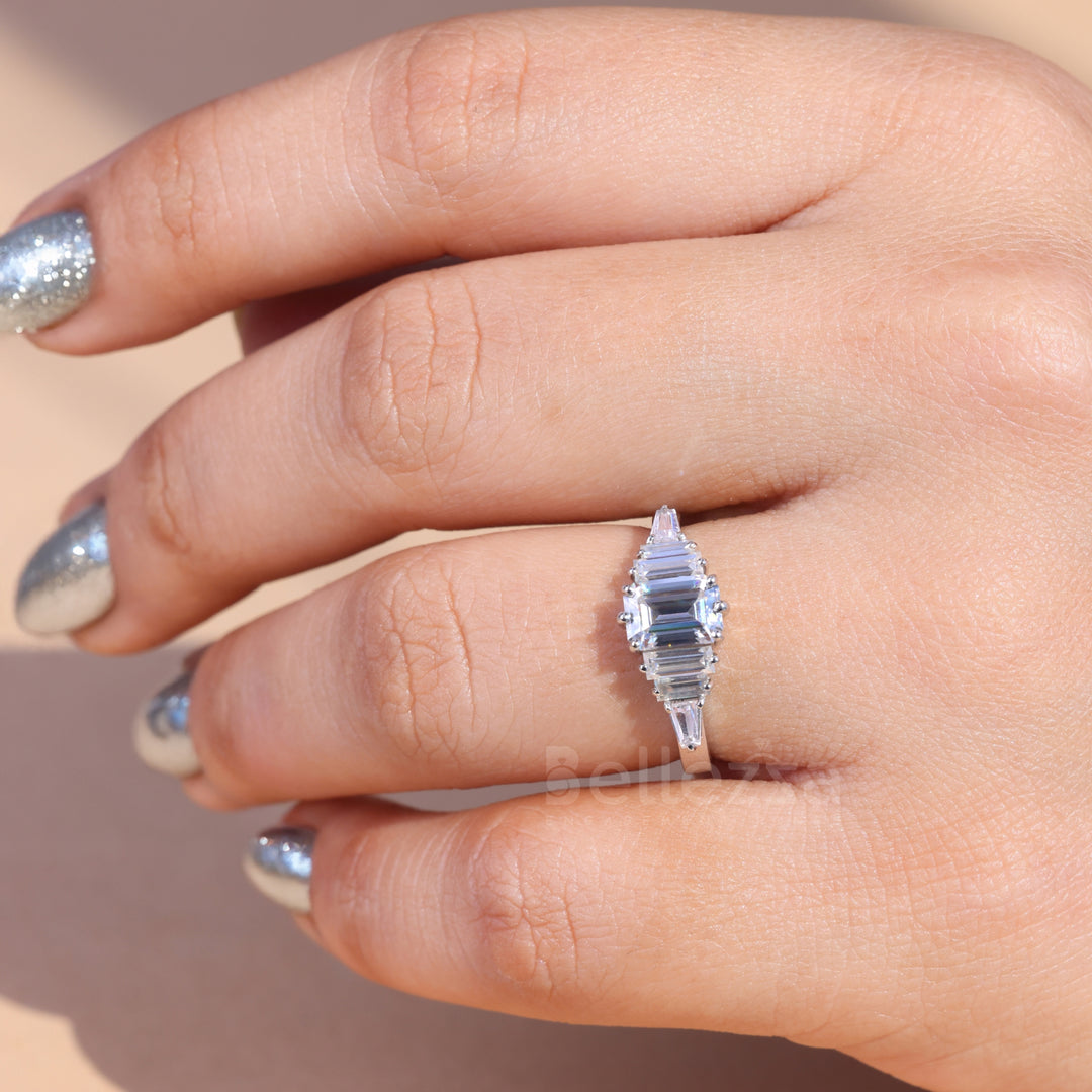 1.0CT Emerald Cut Cluster Moissanite Engagement Ring - Ready to ship