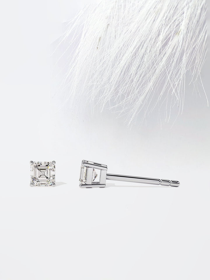 Asscher Cut Solitaire Moissanite Stud Diamond Earrings For Women