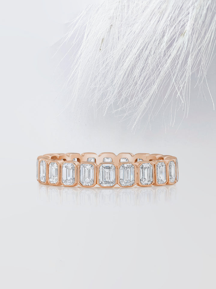 Emerald Cut Bezel Eternity Diamond Wedding Band For Women
