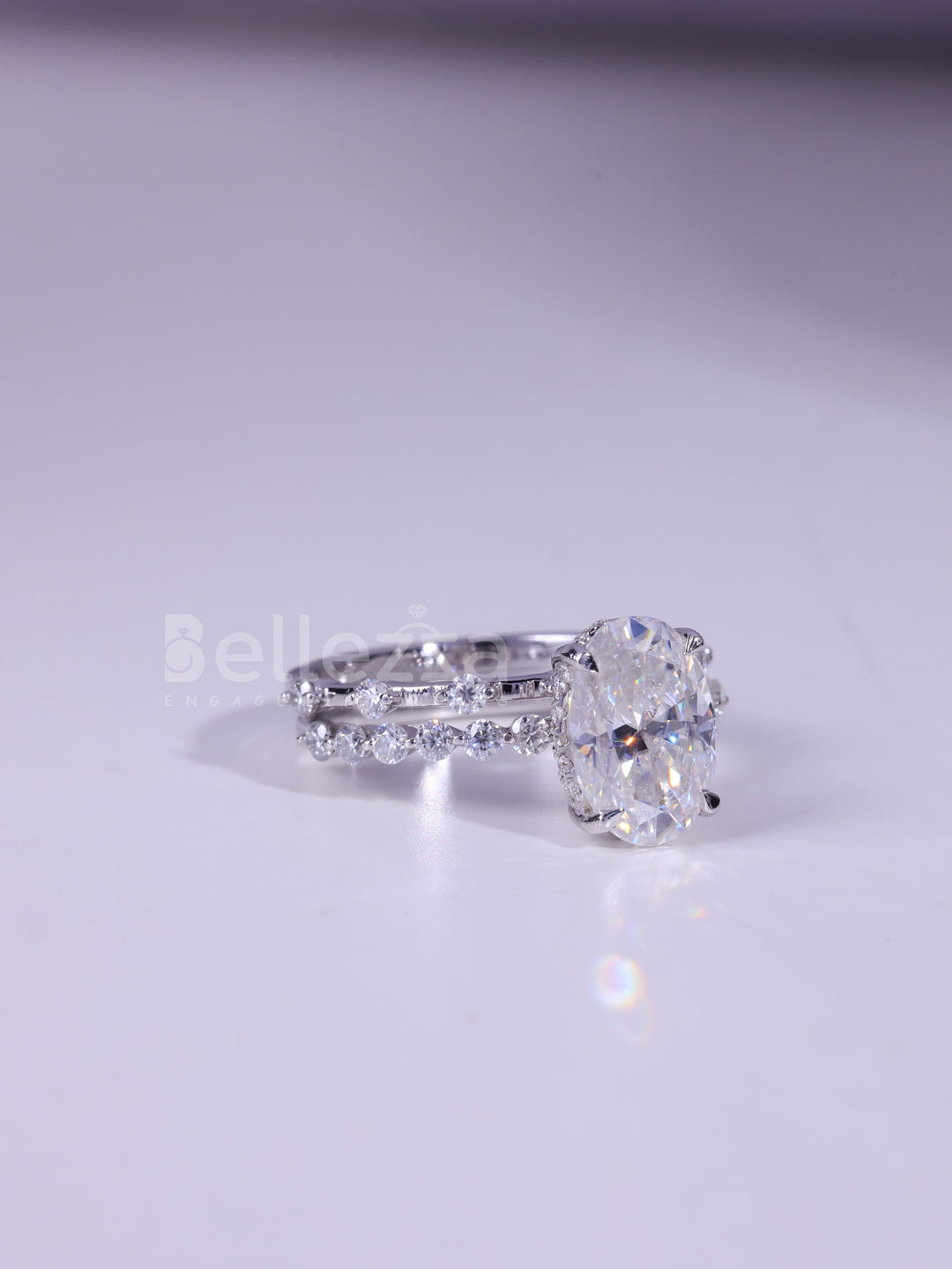 1.50CT Oval Cut Pave Setting Moissanite Bridal Ring Set