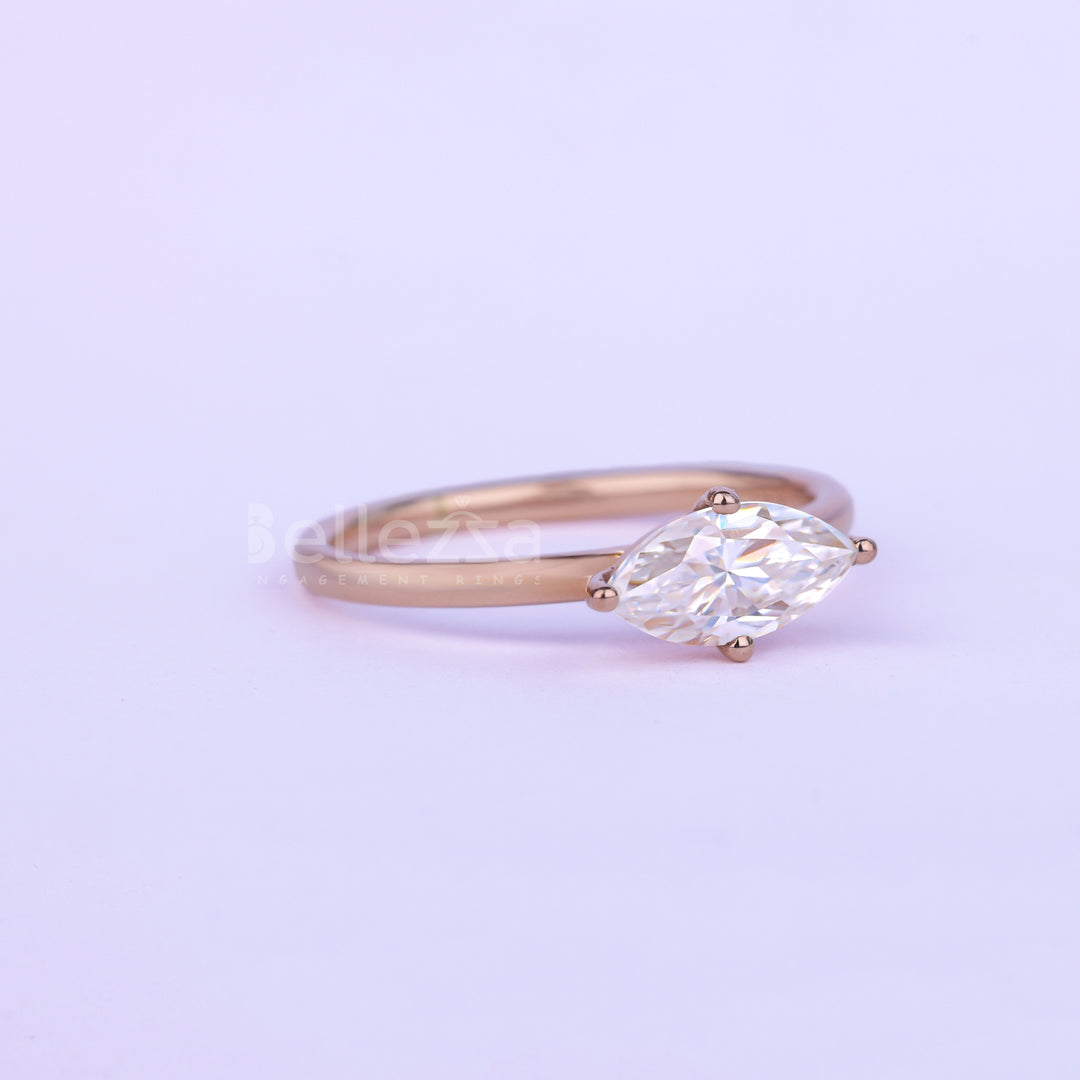 0.75CT East-West Marquise Cut Minimalis Solitaire Engagement Ring