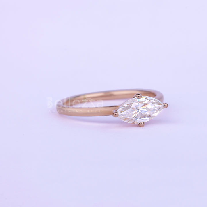 0.75CT East-West Marquise Cut Minimalis Solitaire Engagement Ring
