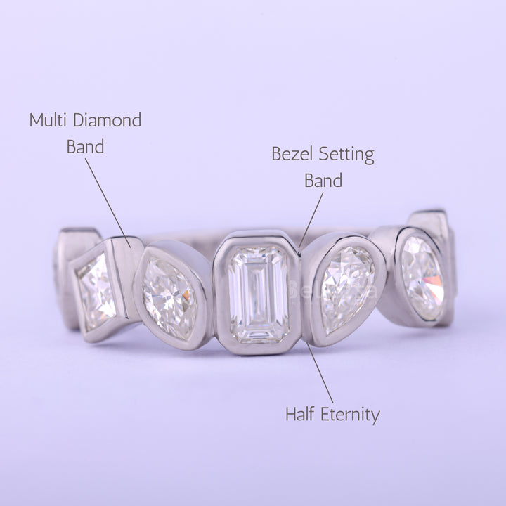 3.50CTW Multi Diamond Bezel Setting Moissanite Wedding Band